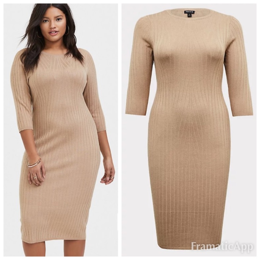 TORRID BEIGE TEXTURED SWEATER-KNIT MIDI DRESS